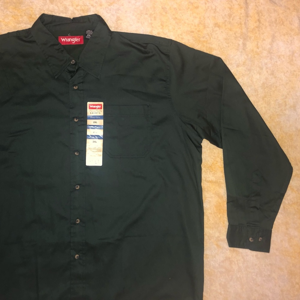 Long Sleeve Dark Green Button Wrangler Shirt
